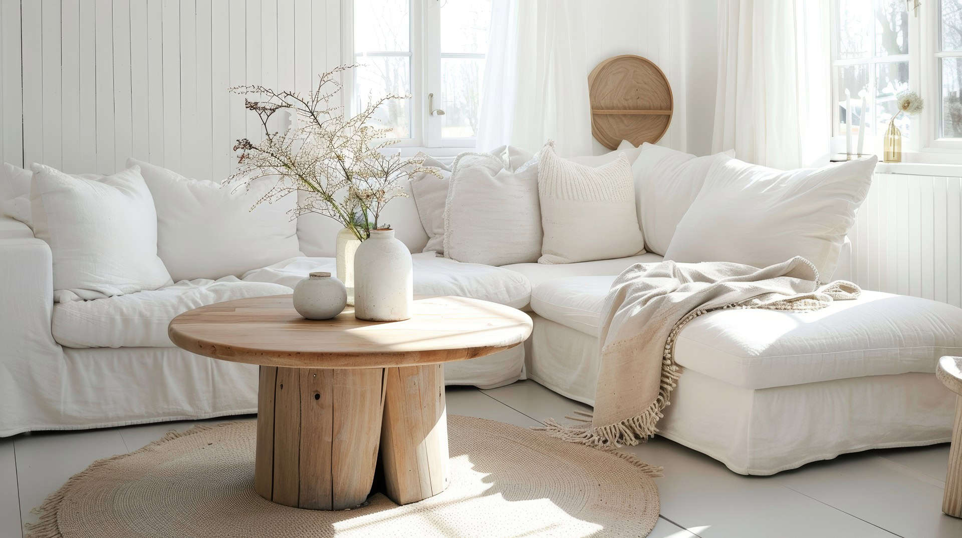 Bright and Cozy White Living Room Interior Design